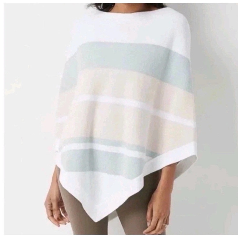 NWT Barefoot Dreams Cozychic Ultra Lite Poncho Ocean Breeze Knit Stripe Size OS